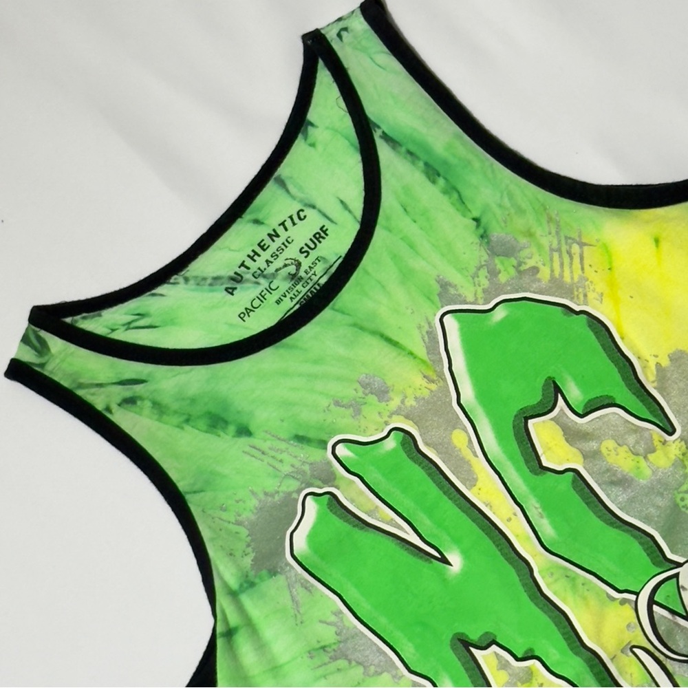 Pacific Surf Vibrant Neon Green & Yellow Tank Size S Shirt with Dynamic Pattern
